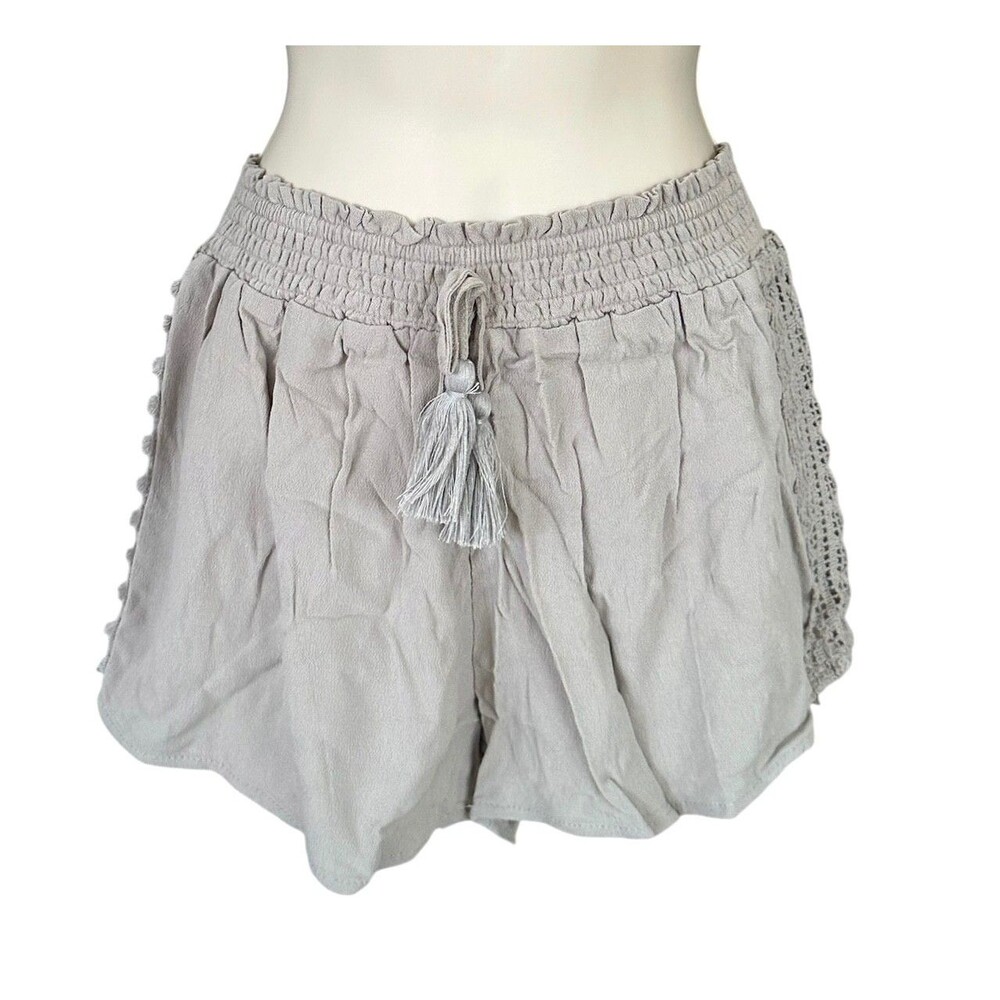 Ocean Drive Junior's Lightweight Shorts Crochet Trim 100%Rayon Size L Soft Olive